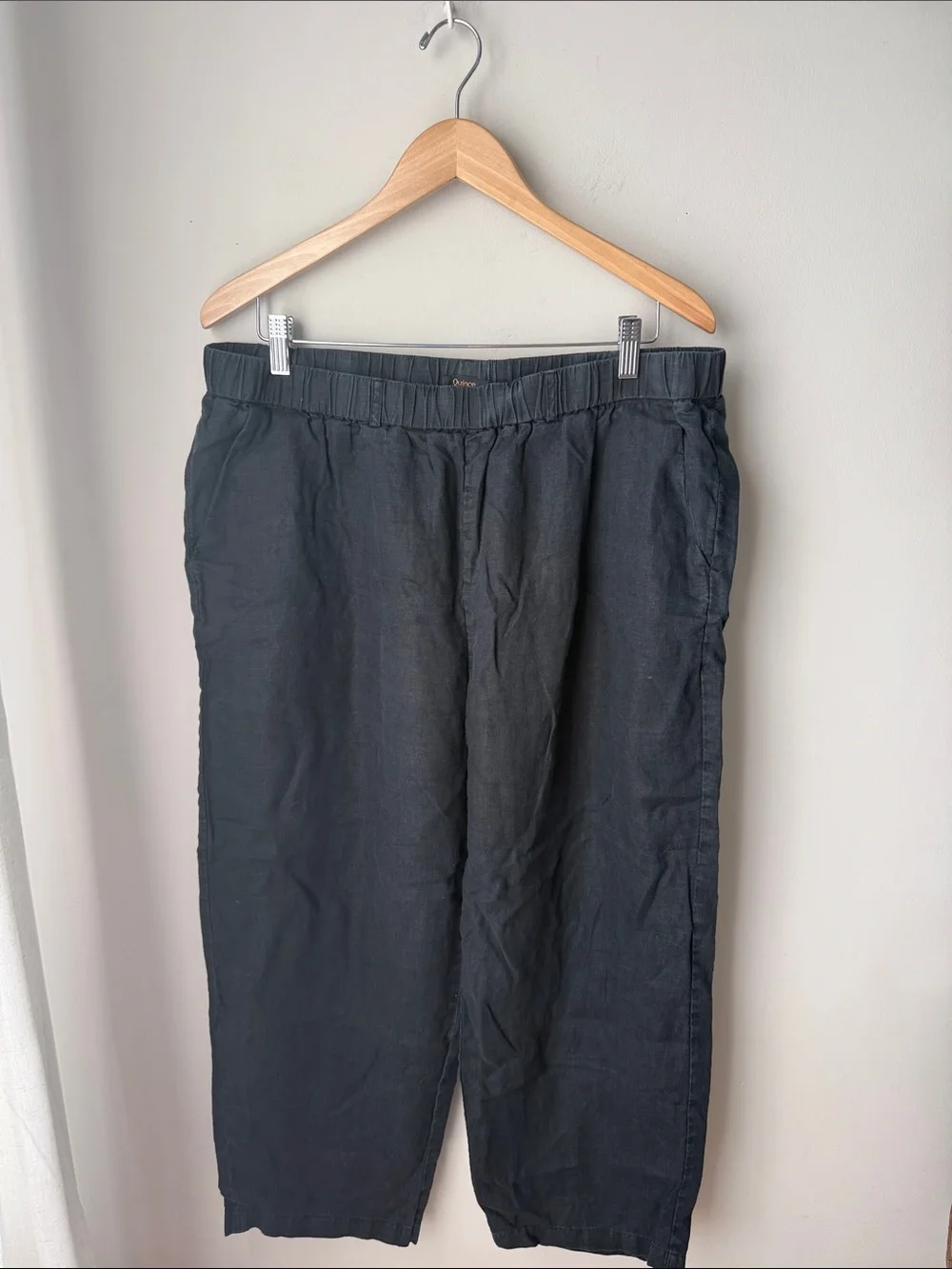 Quince Black 100% European Linen Pull On Pants XL Cropped